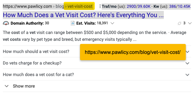 Holding the featured snippet and much of the SERP real estate with site links after content updates, despite having a low DA score of 30.