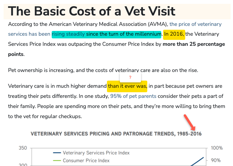 Here we see the need to update old information and cite claims made within content.